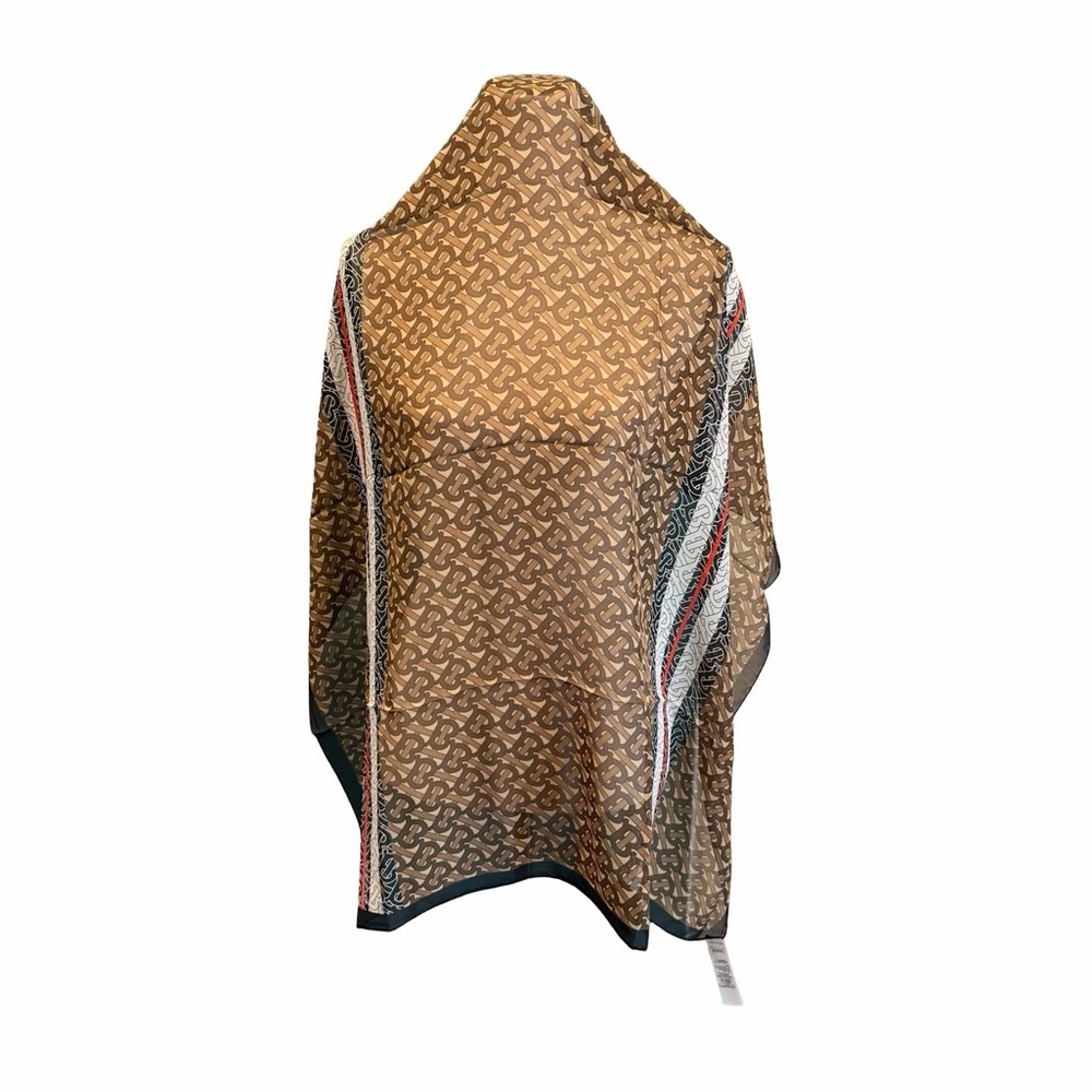 NEW Burberry TB Monogram Bridle Brown Silk Scarf - Picture 3 of 9